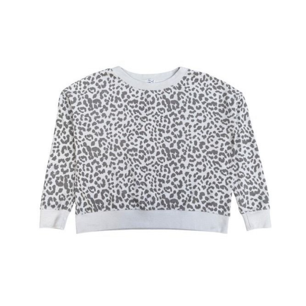 Kismet Leopard Print Sweater Gray Black Boxy Oversized Crew Neck Cotton Blend M